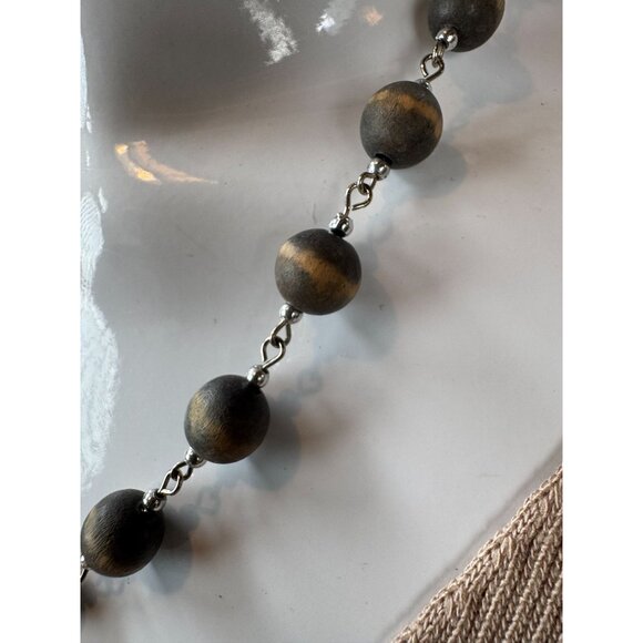 Rustic Wooden Bead Necklace With Metal Chain & Lobster Clasp - Picture 13 of 16